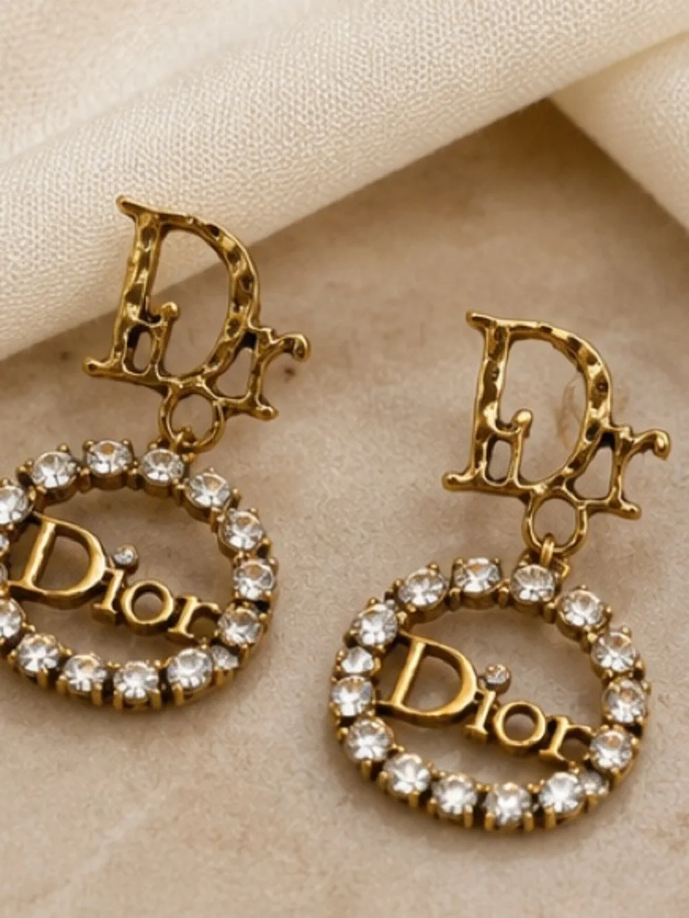 Gold Crystal Designer Inspired Dangle Earrings